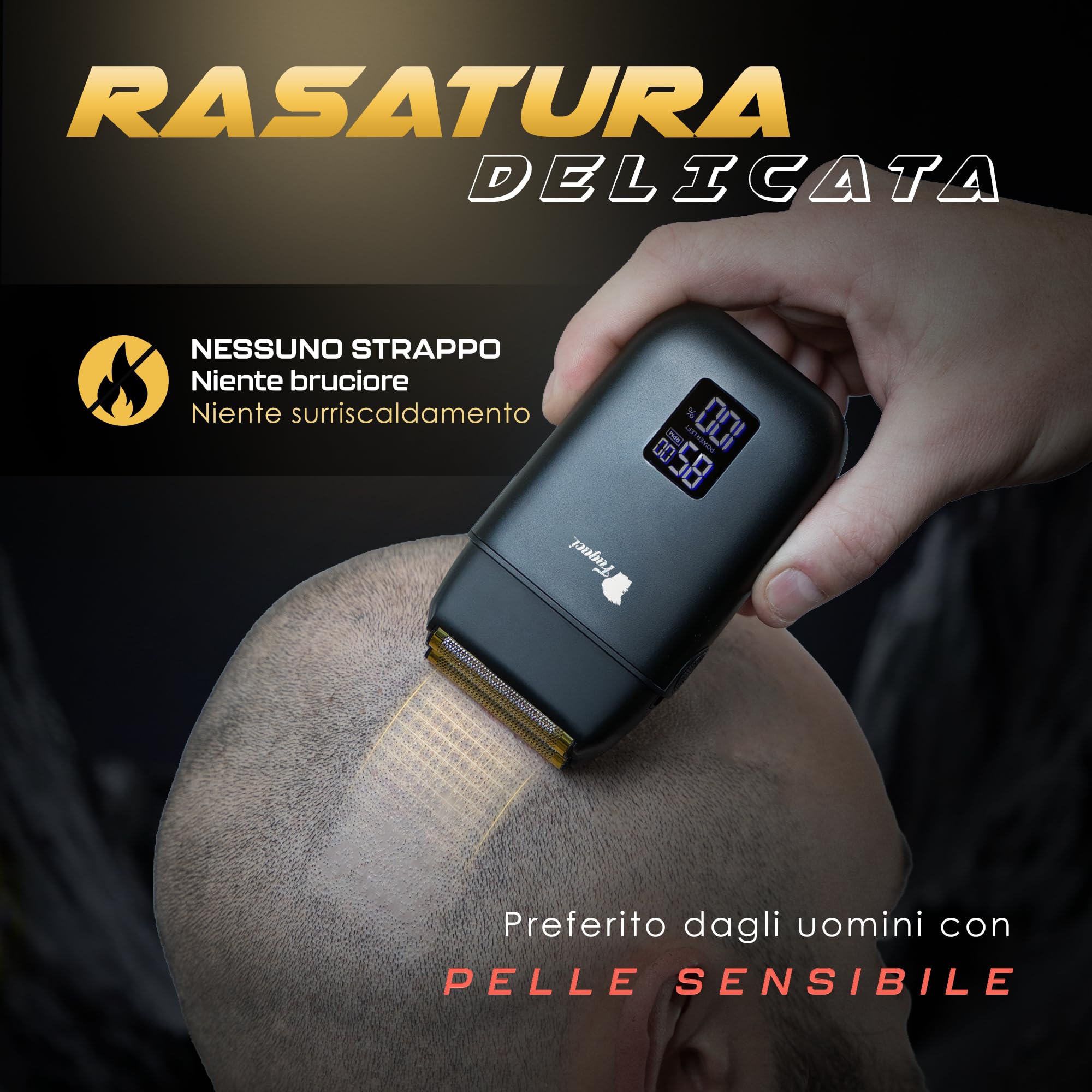 Fagaci Rasoio a Lamina con Rasatura Ultra Liscia, Electric Shaver Senza Irritazioni, Rasoio Barba Uomo Elettrico con 8500 giri/min ad Alta Coppia, Shaver Elettrico Barba e Capelli Facile da Pulire