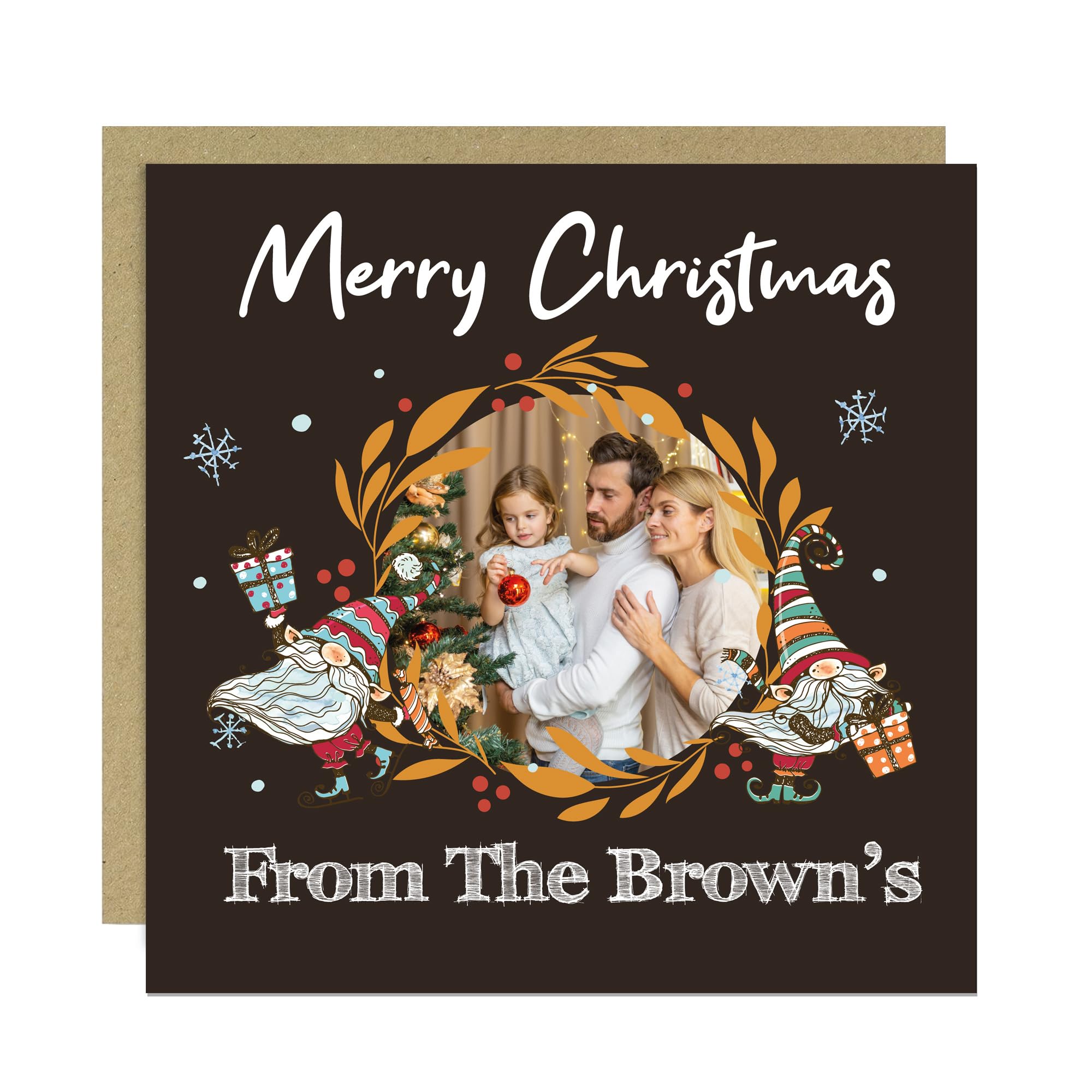 RED OCEAN Personalised Merry Christmas Family Card Custom Photo Christmas Card For Friends and Family 145x145mm With Kraft Envelope Xmas Seasons Greetings Cards