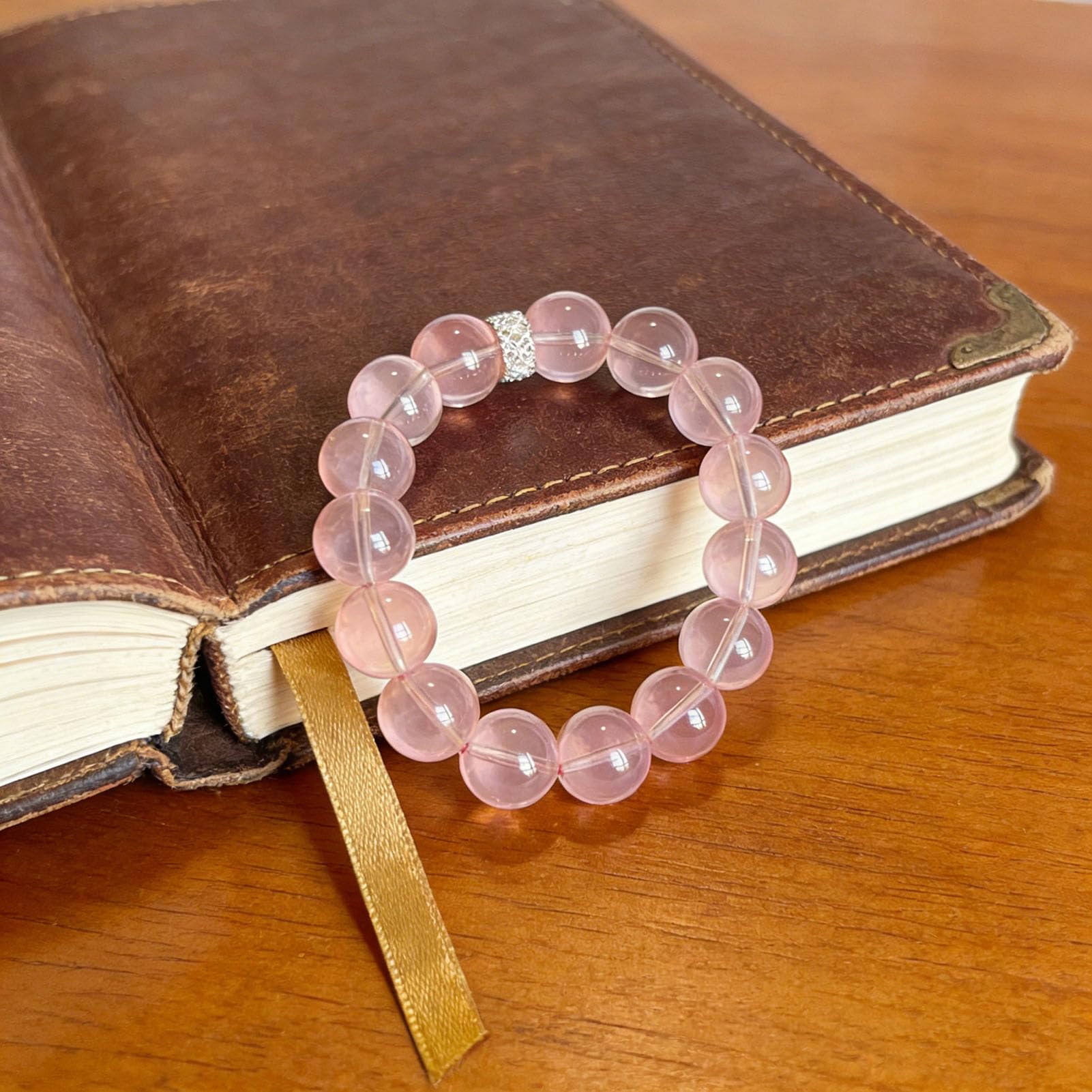 Pulsera de Cuarzo Rosa para Mujer, Pulsera elástica de Cristal Rosa Natural para el Amor, Cuidado Personal de la Amistad, Regalo de San Valentín para Ella, Esposa, Novia,10MM