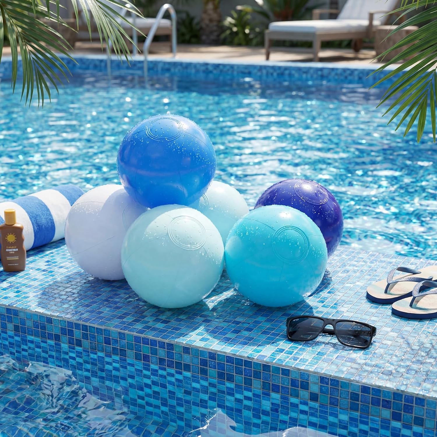 Realspring 24 Pcs Inflatable Beach Balls for Kids Bulk Pastel Solid Color Jumbo Beach Ball Swim Pool Floating Toys Baby Shower Birthday Summer Party Decor(Blue and White,10 Inch)