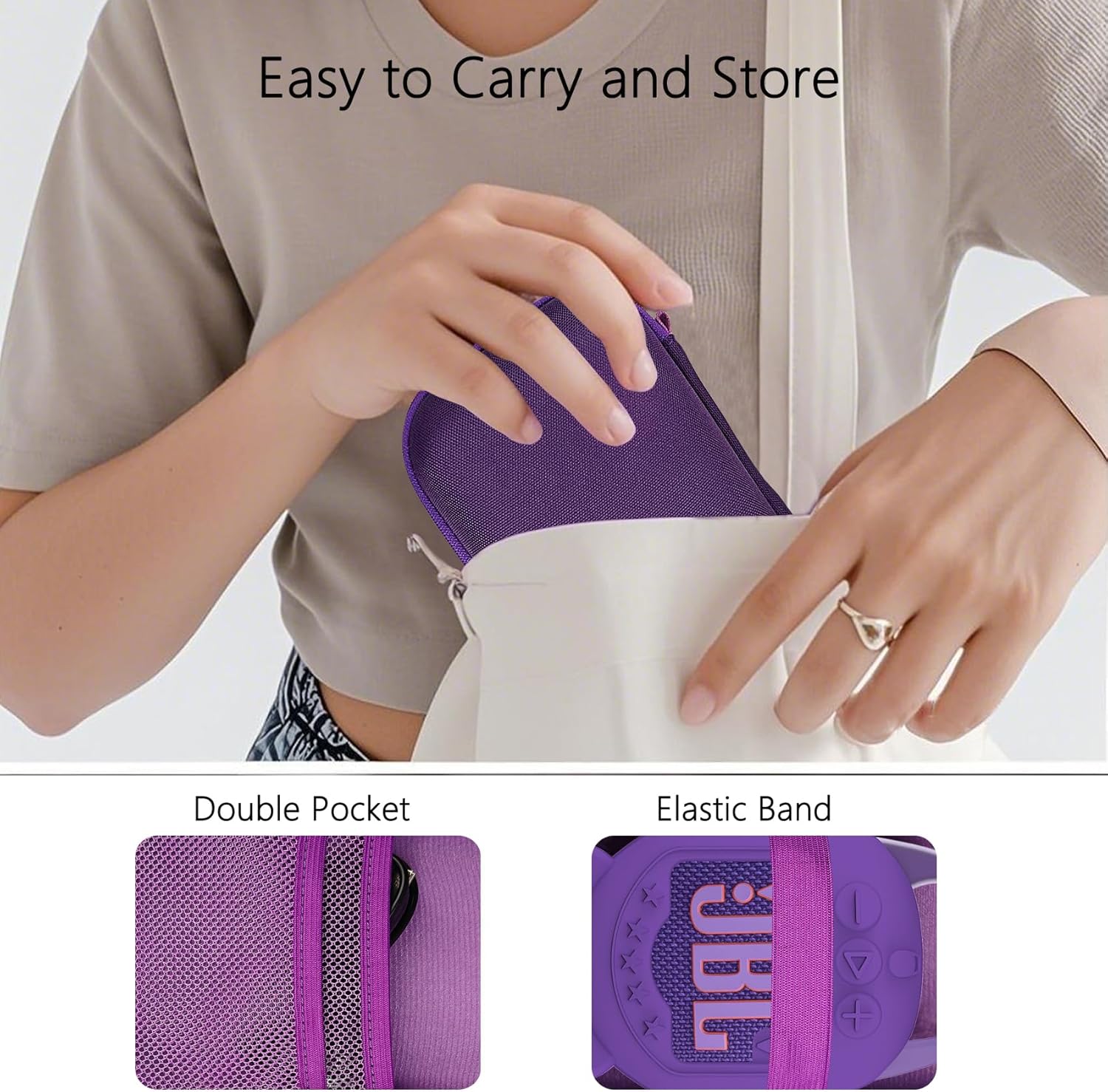 Silicone Cover and Hard Carrying Case for JBL Clip 5 Portable Bluetooth Speaker, Protective Storage Bag Holder for JBL Clip 5 Speaker Accessories (Purple) - Image 4