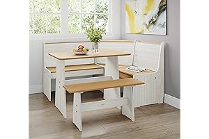 Chapman 2 Tone Natural/White Solid Wood Corner Dining Set, Reversible Breakfast Nook