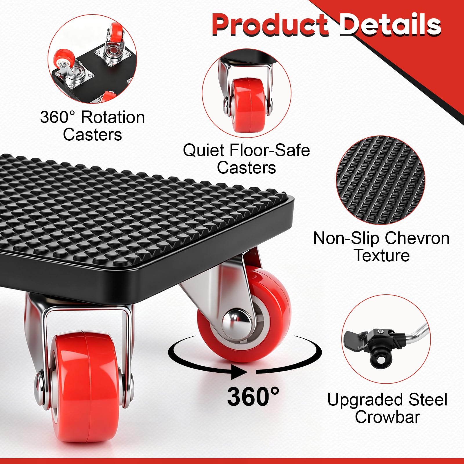 Leve Meuble, roulettes pour Meubles avec Roues Pivotantes à 360° et Barre de Traction en Acier au Carbone pour Réfrigérateur, Canapé, Armoire et Table