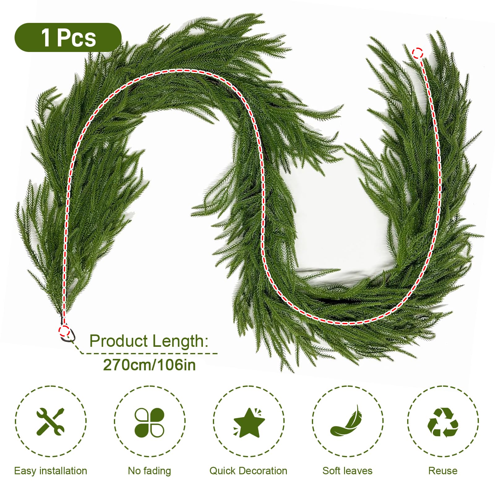 Kunstmatige Norfolk Dennenslingers, 180 cm Real Touch Winter Pine