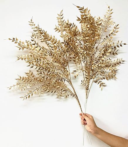 Miniatura 6 de Plantas artificiales de hojas doradas para decoración de Navidad de 30 pulgadas, plantas falsas, arbustos de plantas artificiales, vegetación para