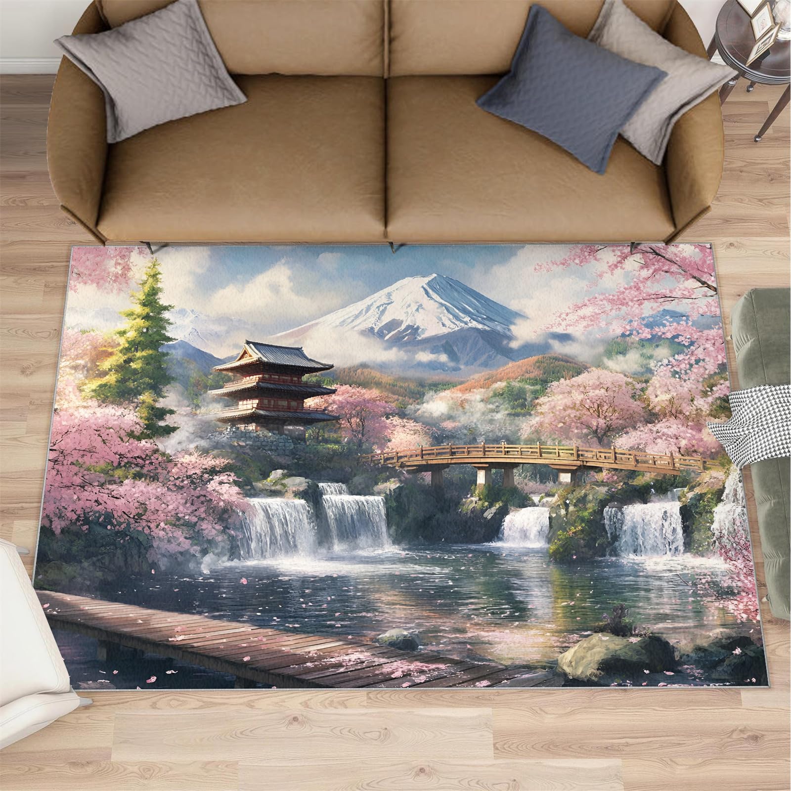 Tapis temple serein lavable pour sol glissant de salon 120x150