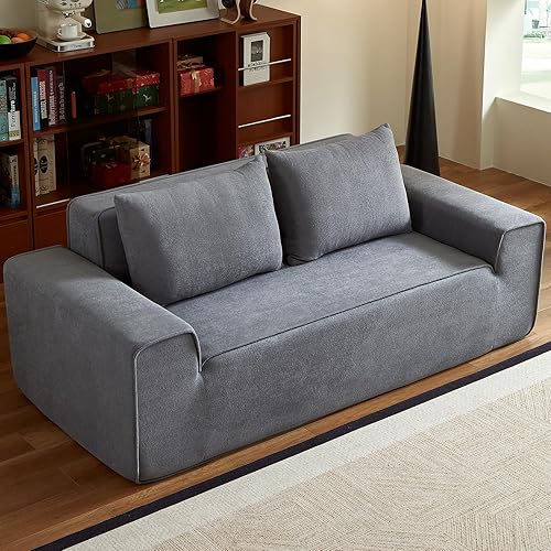 76" Memory Foam Couch 3 Seater, Boneless Couh with Deep Seat, Small Cloud Sofa for Living Room, Office, No Assembly Required Sofa (Grey, Velvet)