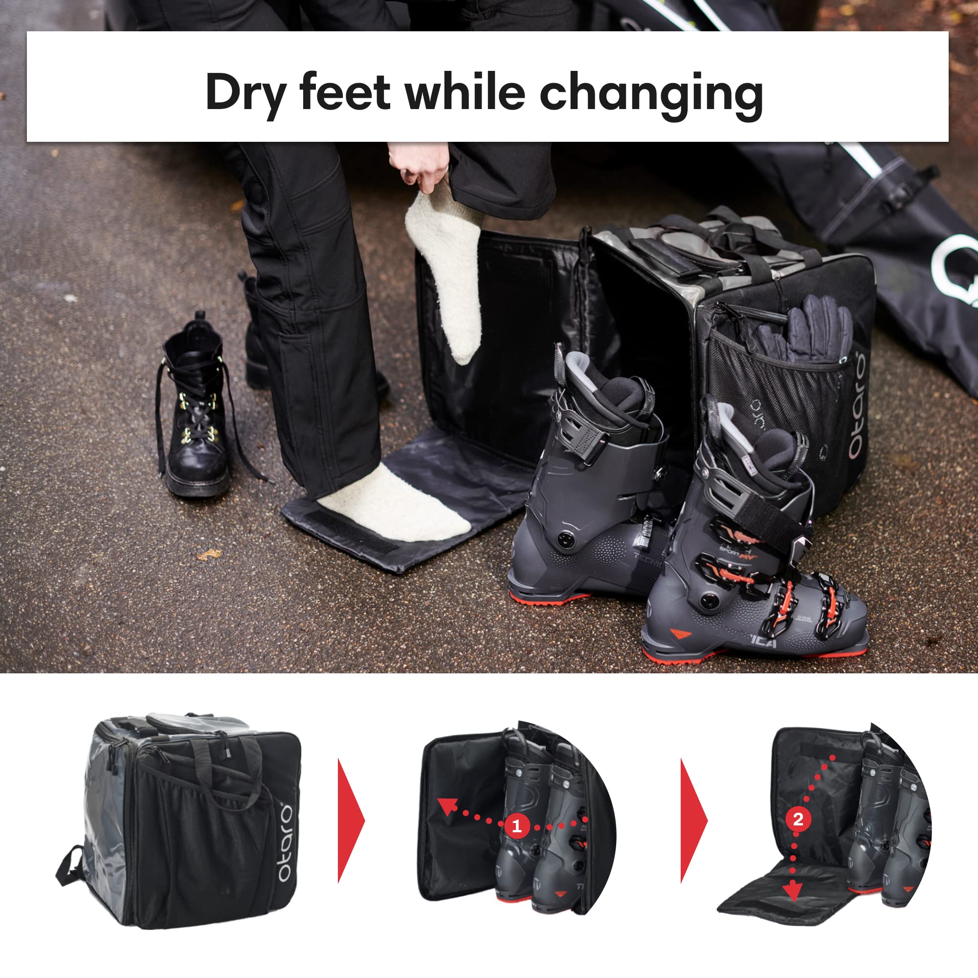 Otaro® Premium torba na buty narciarskie z przegrodą na kask (Pro: Szary/Czarny)