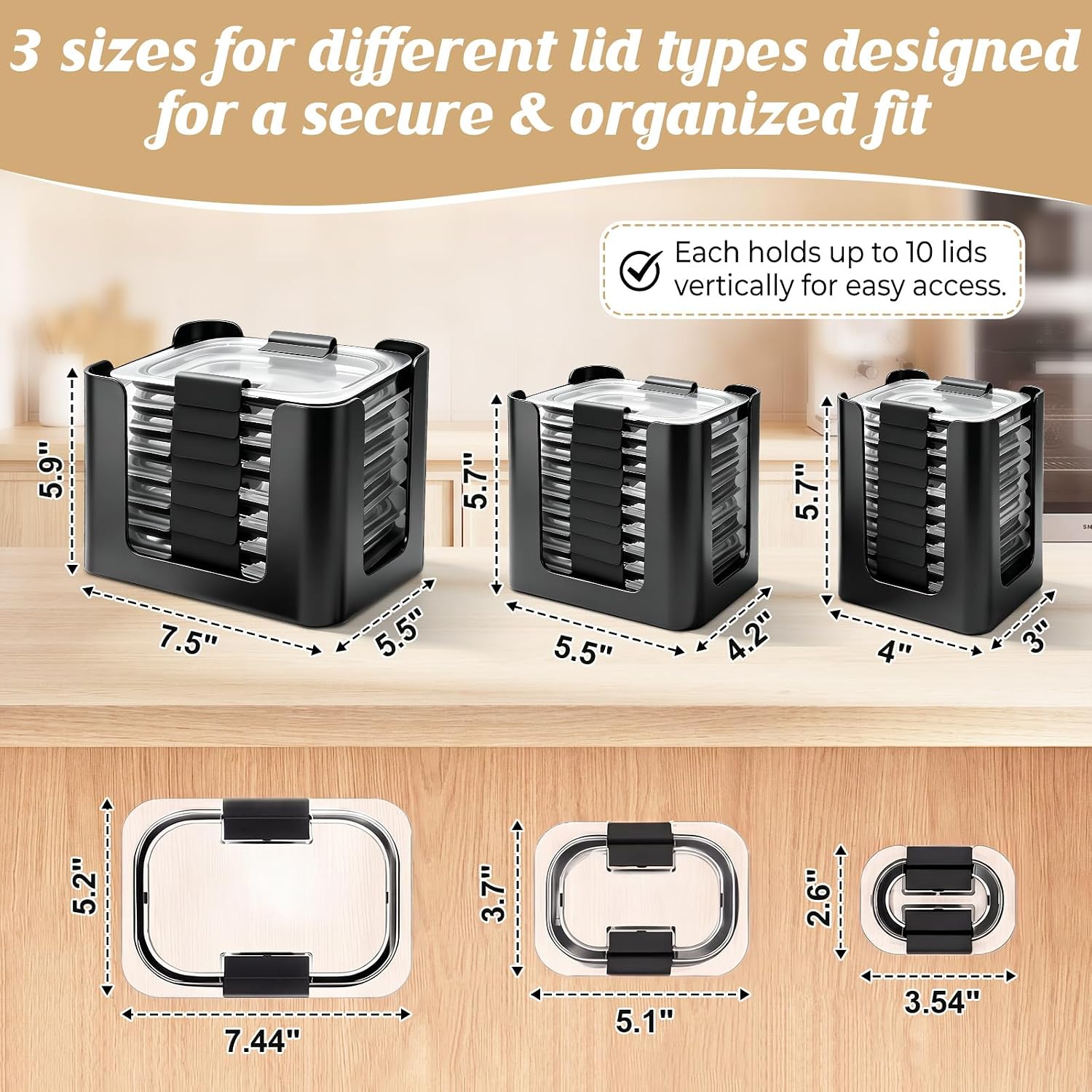 3-Piece Food Container Lid Organizer for Kitchen Cabinets image 3