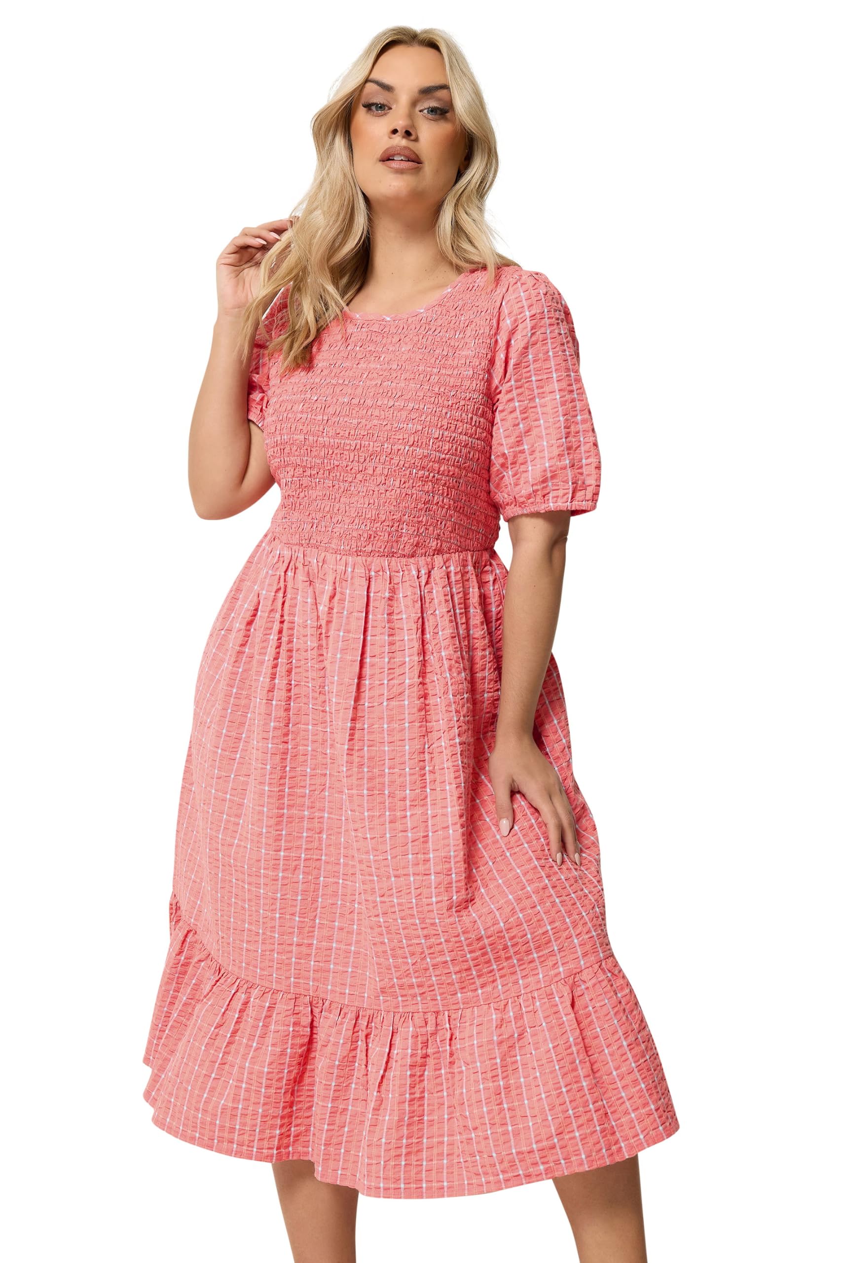 Yours Women's Check Midi Dress in Coral | Size: 22-24