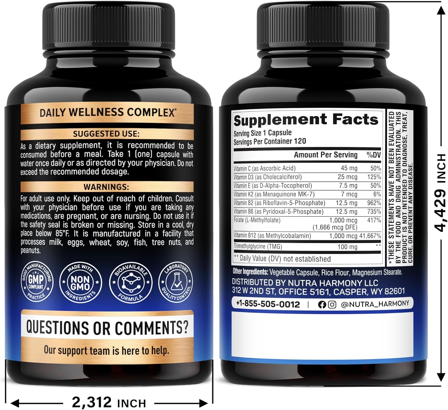 Vitamin B Complex Methylated - B-Complex with Methylfolate & B12 - Bioavailable for Men & Women - 9-in-1 Methylated Multivitamin - Energy, Brain & Mood - Vegan - Made in USA - 120 Capsules, One/Day - Image 2