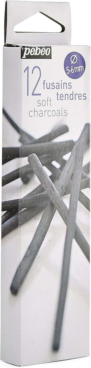 Pebeo Drawing Charcoal, Pack of 12, Soft, 5-f6 mm (383100)
