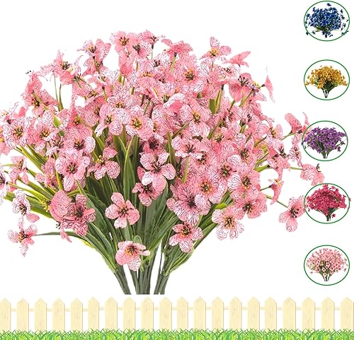 Flores artificiales para exteriores, 12 racimos de flores artificiales resistentes a los rayos UV, utilizadas para decoración (rosa)