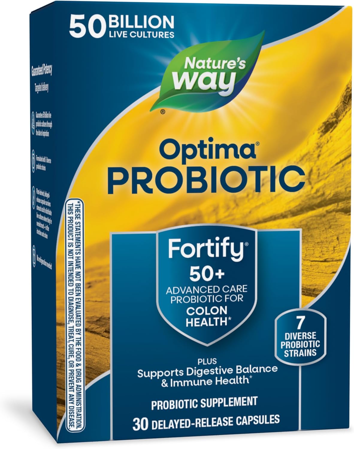 Nature’s Way Fortify Optima Probiotic for Adults 50+, 50 Billion Live Cultures, Supports Digestive Balance, Colon & Immune Health*, No Refrigeration Needed, 30 Capsules (Packaging May Vary)