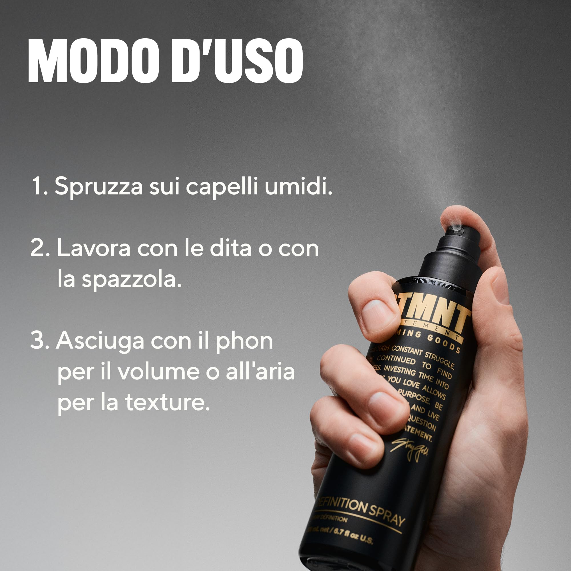 STMNT STATEMENT GROOMING GOODS Definition Spray - Spray Testurizzante - per Definizione - Volume Finitura Semi-matte Fissaggio - Zucchero Sale Glicerina - Formula Vegana 200 ml