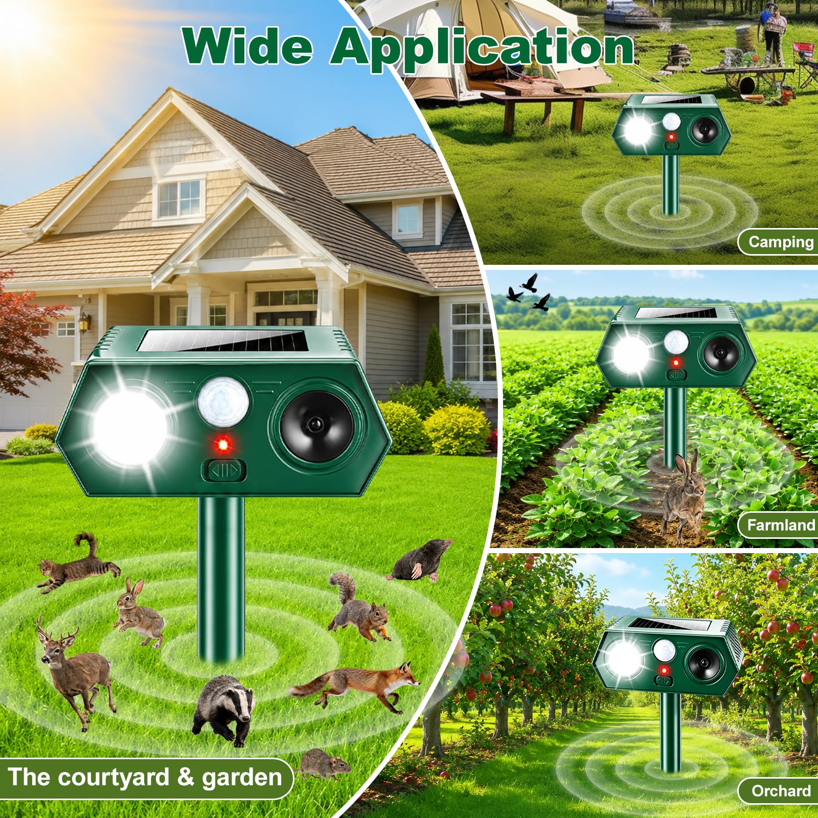 2 Pièces Repulsif Chat Exterieur, Solaire Répulsif Chat Ultrason avec Flash LED et 120° PIR Détecteur de Mouvement,IP54 Imperméable Ultra Son Anti Chats Chiens Renards Rongeurs