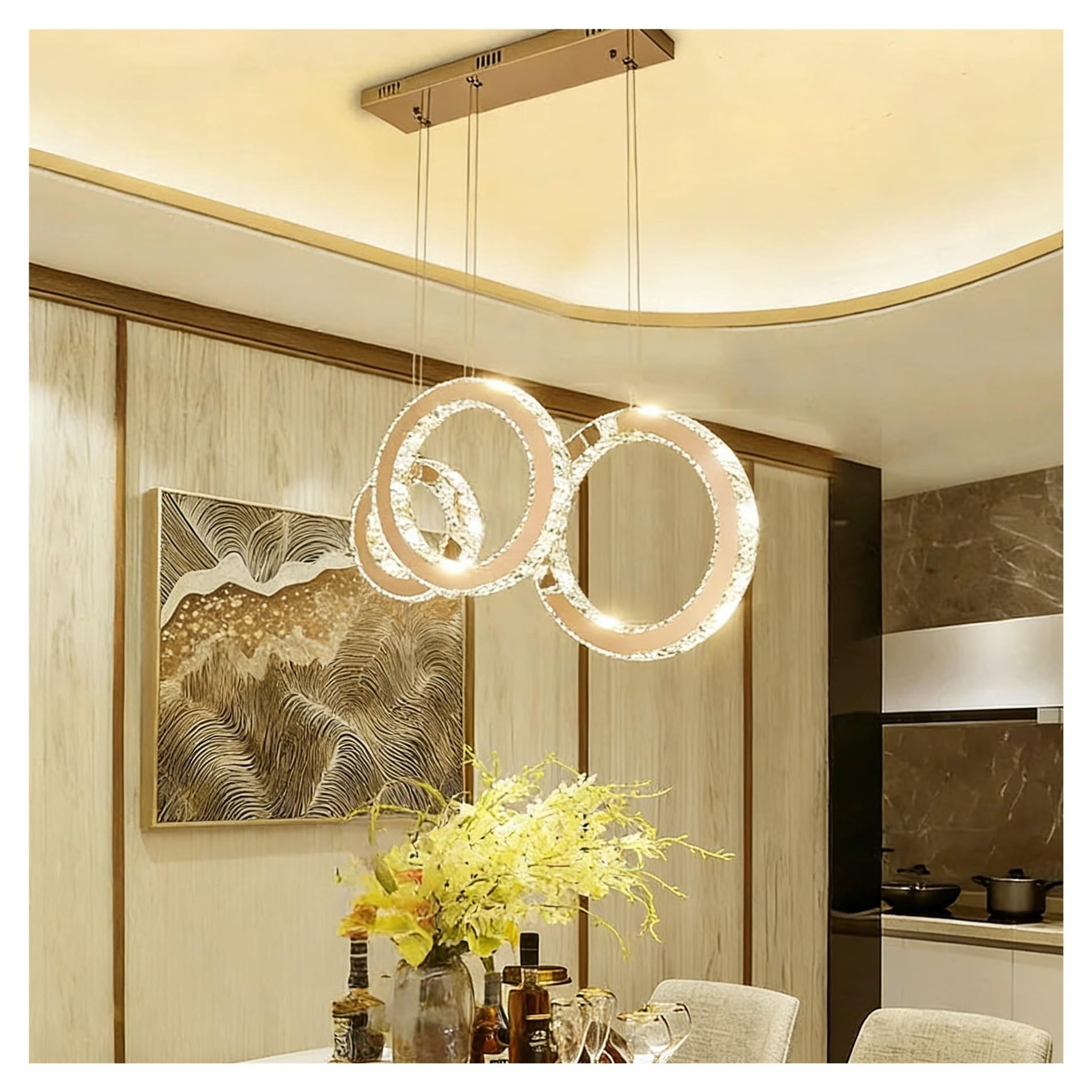 MESOVFCA Modern Luxury Crystal Round Long LED Chandelier for Dining Room Living Room,Warm Atmosphere