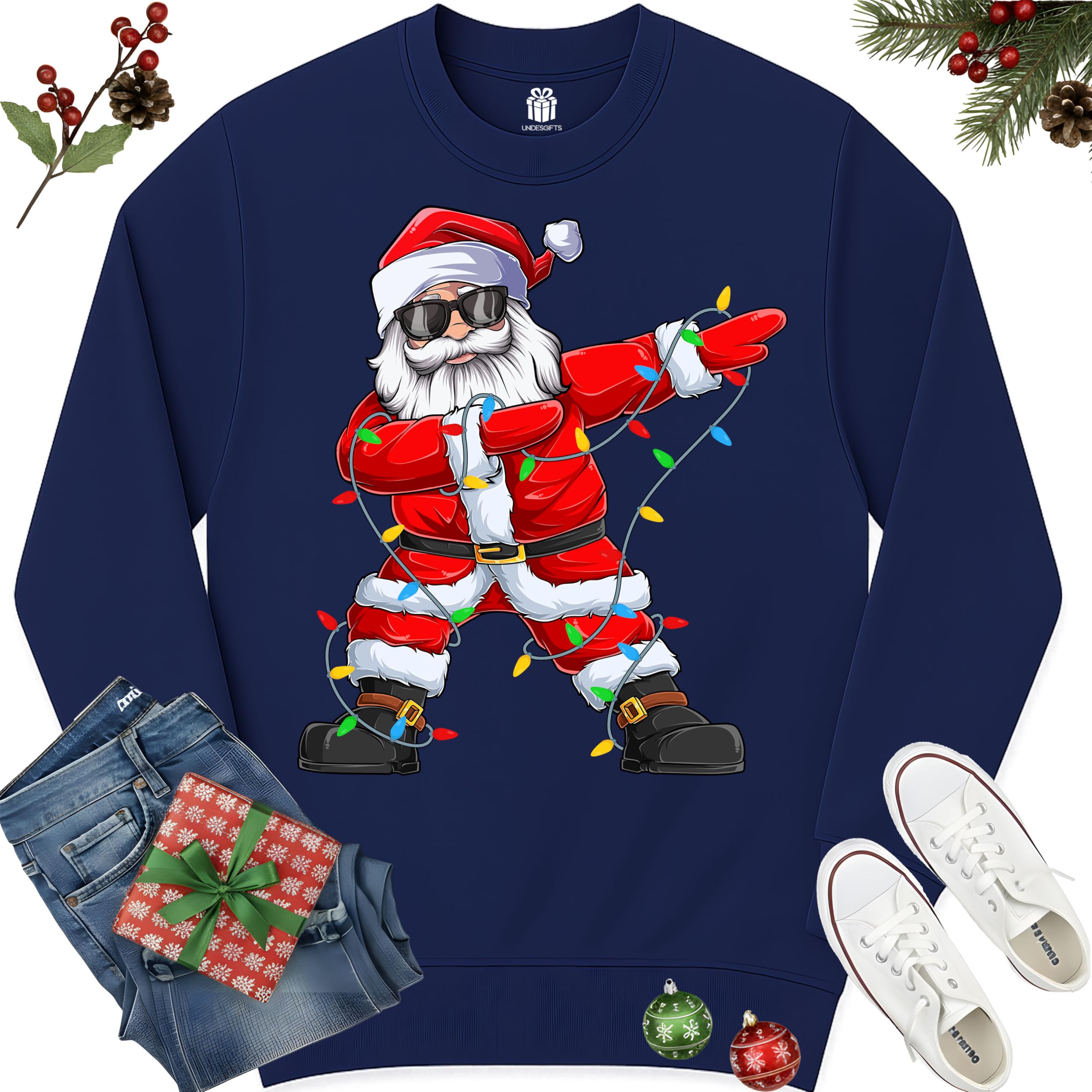 Dabbing Santa Christmas Red Lights T-Shirt for Men, Boys, Girls and Kids, Funny Dad Boyfriend Son