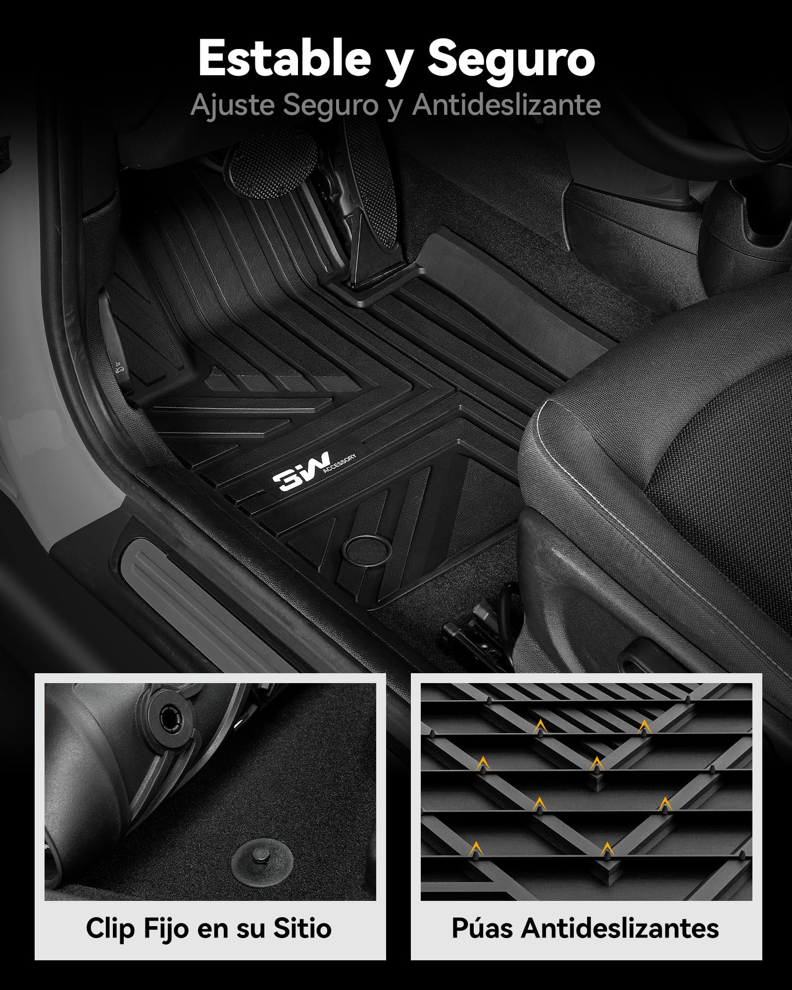 3W Alfombrillas de Coche y Maletero para Mini Countryman F60 2017-2024, TPE Alfombrillas para Todo Tipo de Clima para Mini Countryman la 1ª y 2ª Fila Juego Completo, Admite Perros, Accesorios, Negro