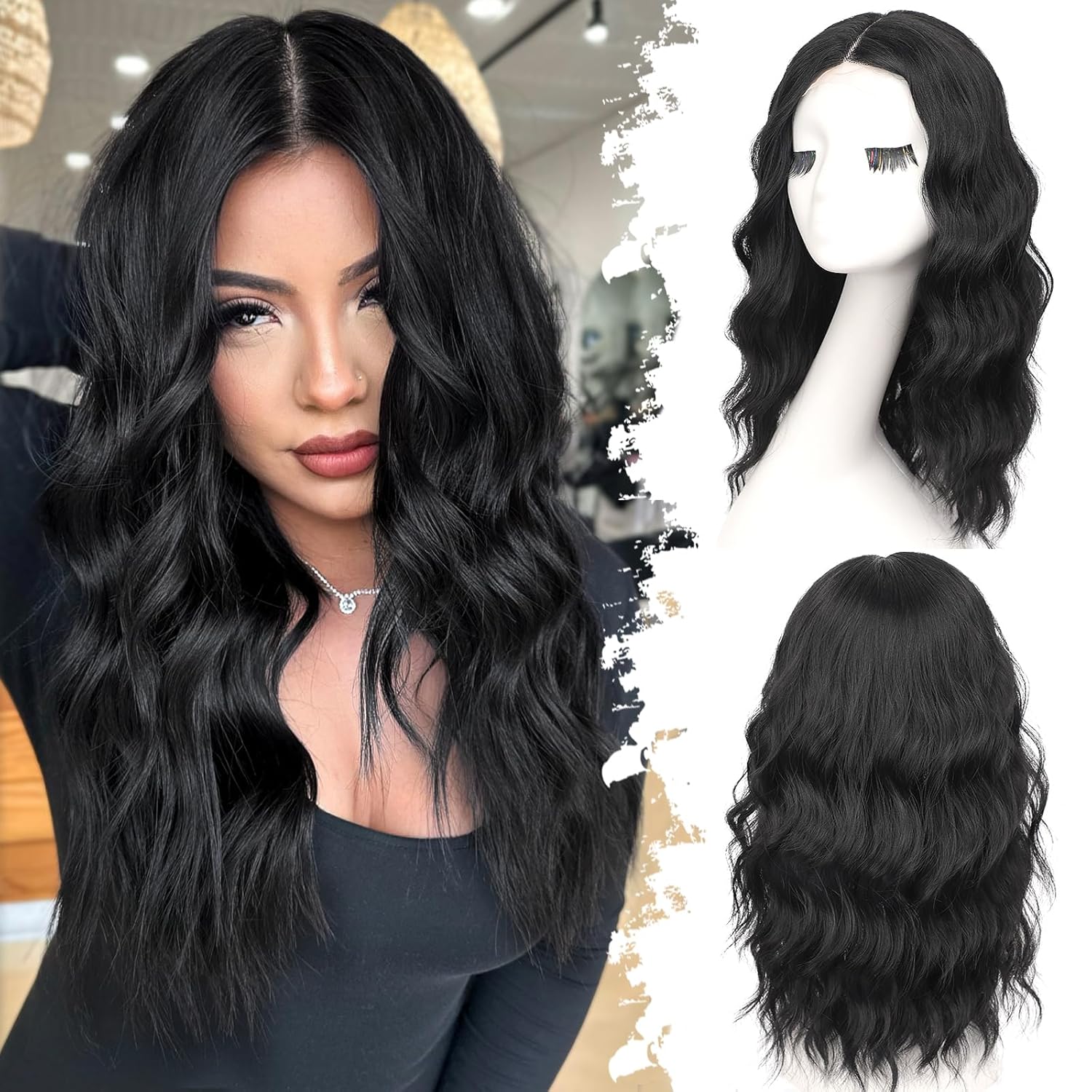 High-Quality Black Wavy Wig Background Photography High-Quality Black Wavy Wig Background Photography