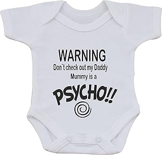 magic moments Baby,Clothing,Baby Boys 0-24m,Underwear,Vests Warning Dont Check Out My Daddy Mummy is A Psycho Funny Humour Cotton White Baby Vest OR BIB
