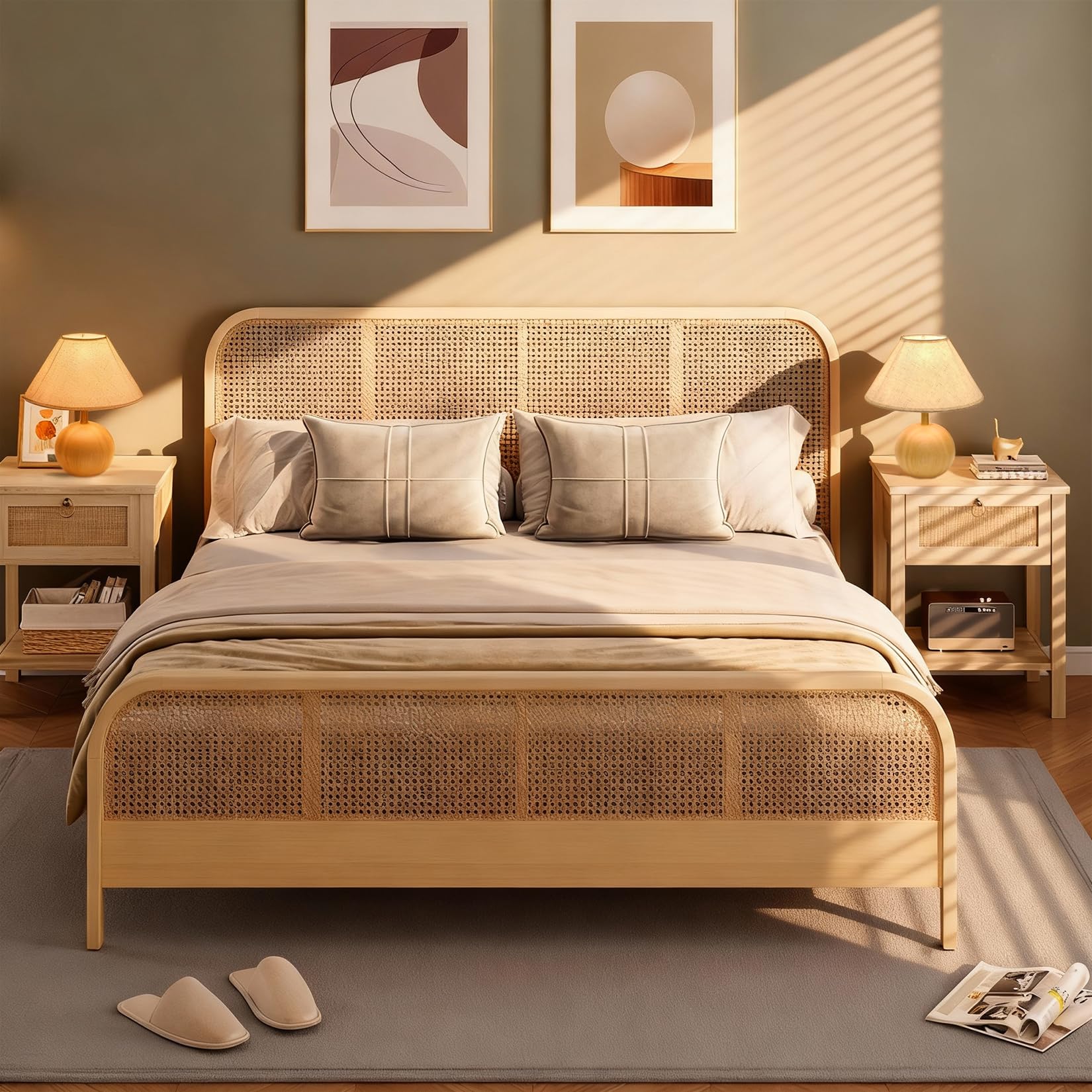 Tischlampe für Wohnzimmer, Holzsockel, Flachsstoff, Schreibtischlampe für Schlafzimmer, kleine Dekoration, Nachttischlampen für Nachttische, LED-Lampe (nicht im Lieferumfang enthalten) (2