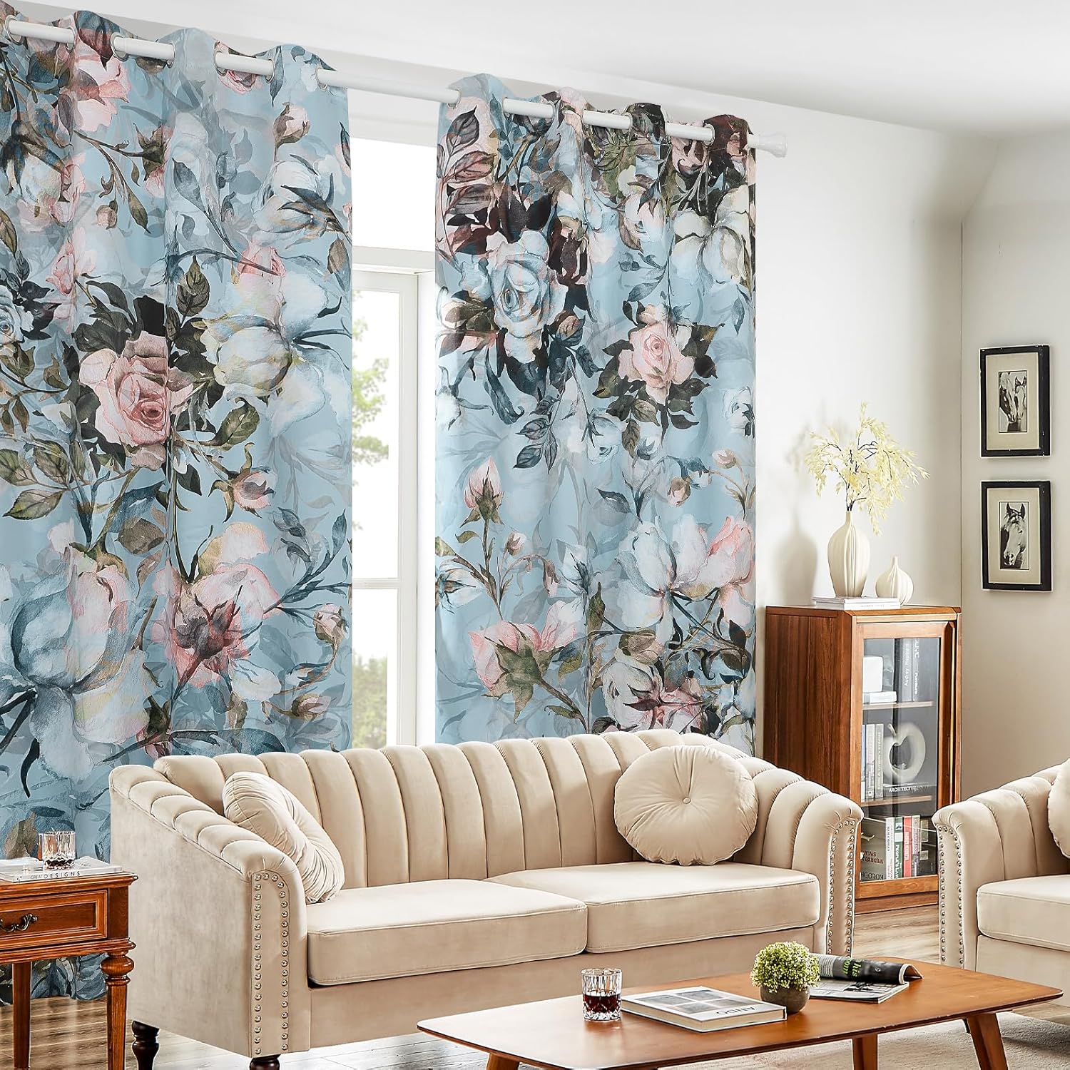Boho Blackout Curtains for Bedroom, Floral Print Window Curtains 84 Inches Length 2 Panels Set Noise Reducing Thermal Insulated Window Drapes for Living Room,52" W x 84" L