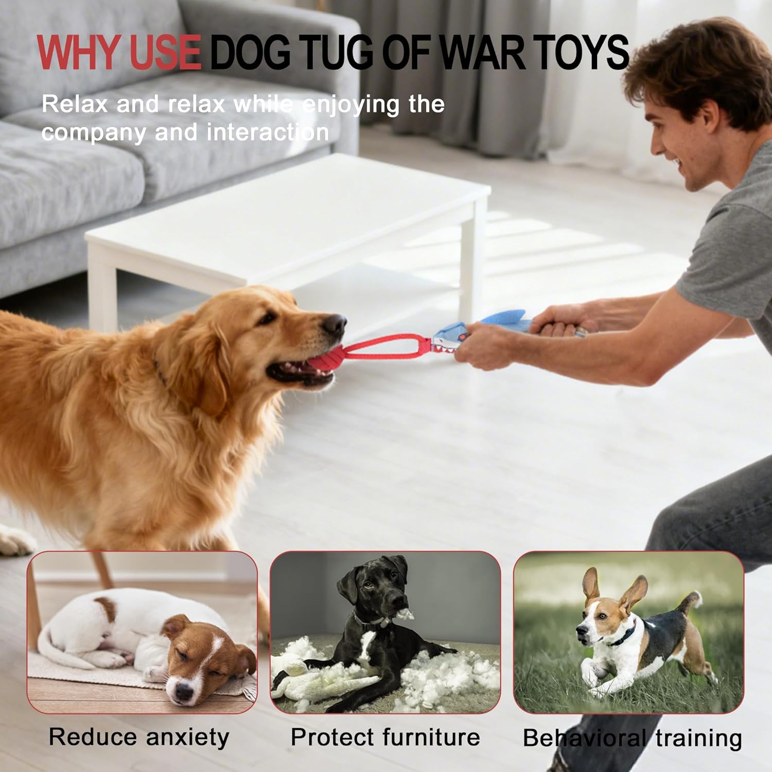 Dog tug of war Toy with Handle,Dog tug Toy for Boredom,Pull Toy with Squeak for Small to Medium Dogs to Exercise Play Rope.