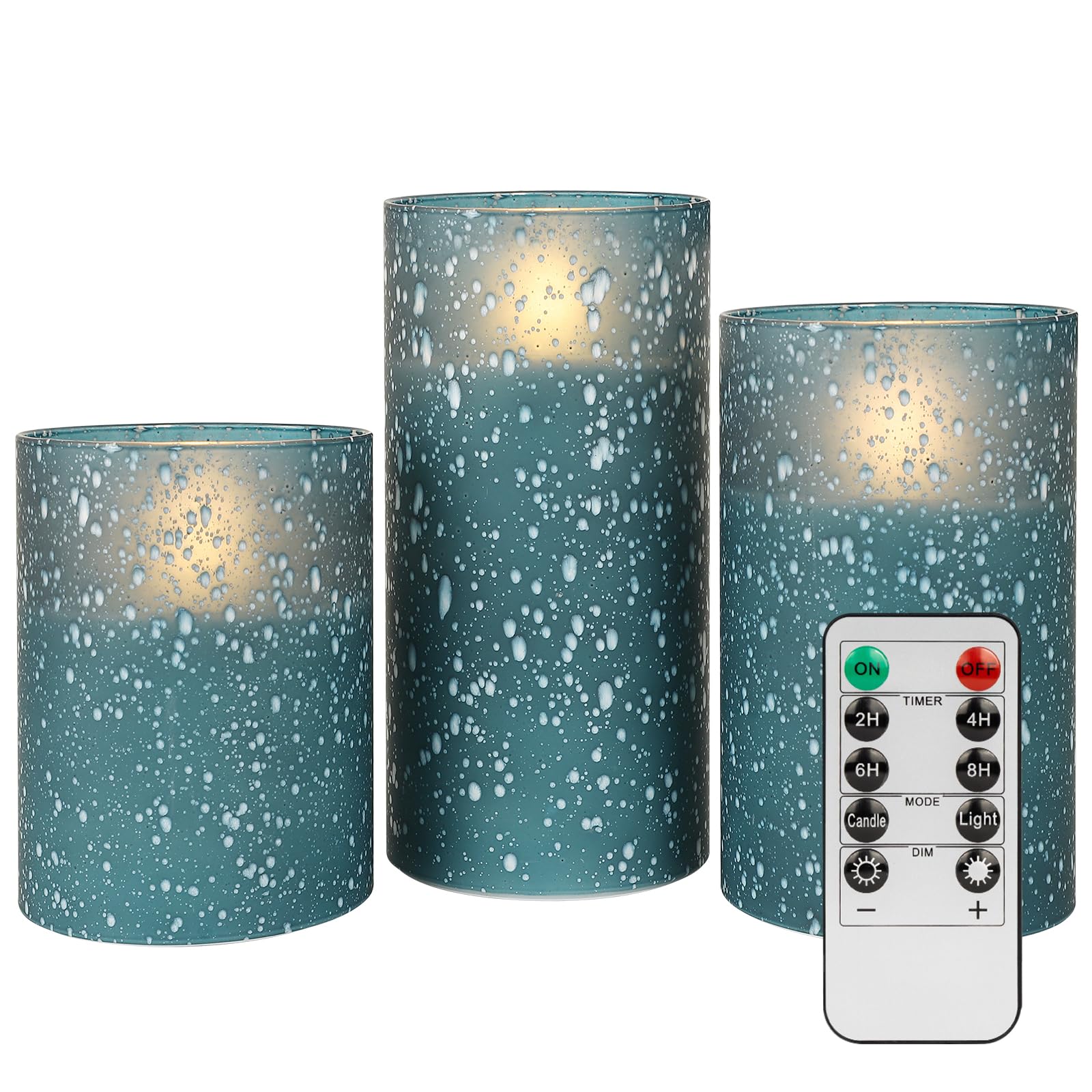 Blue Flameless Candles Set with Remote Control, Flickering LED Battery Operated Pillar Candles, Timer Function, 3 Sizes (3x4, 3x5, 3x6), Safe,