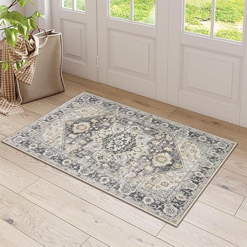 Miniatura 55 de Collive Tapete lavable para interiores, tapete retro antideslizante de 20 x 32 pulgadas, alfombra de entrada de absorción rápida, tapete de entrada