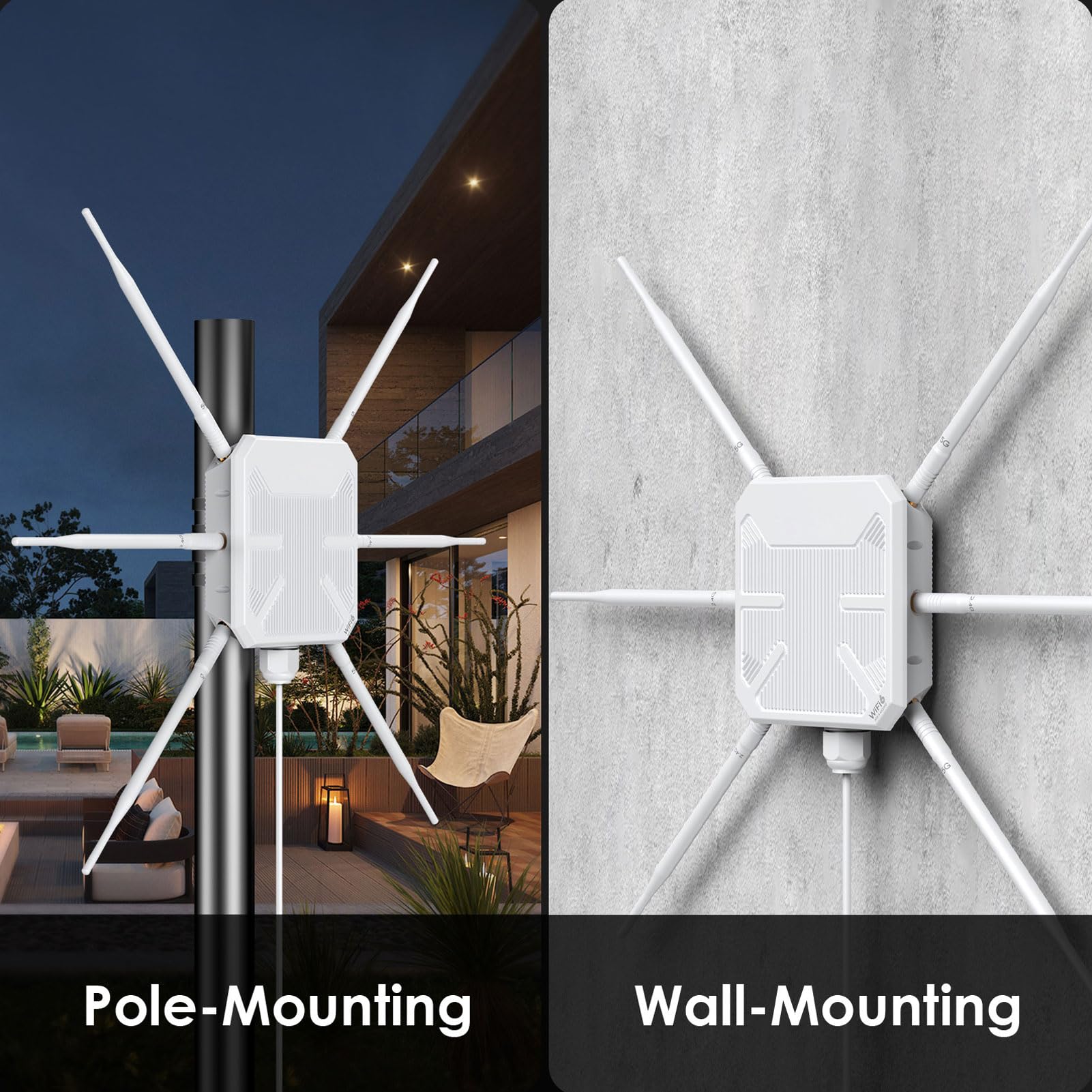 Garsent Routeur WiFi Extérieur Longue Portée, WiFi 6 Double Bande Haute Puissance |5 GHz/2,4 GHz avec Antennes 6 X 7 DBi, étanche IP67 |Alimenté par PoE, Prend en Charge Les Modes
