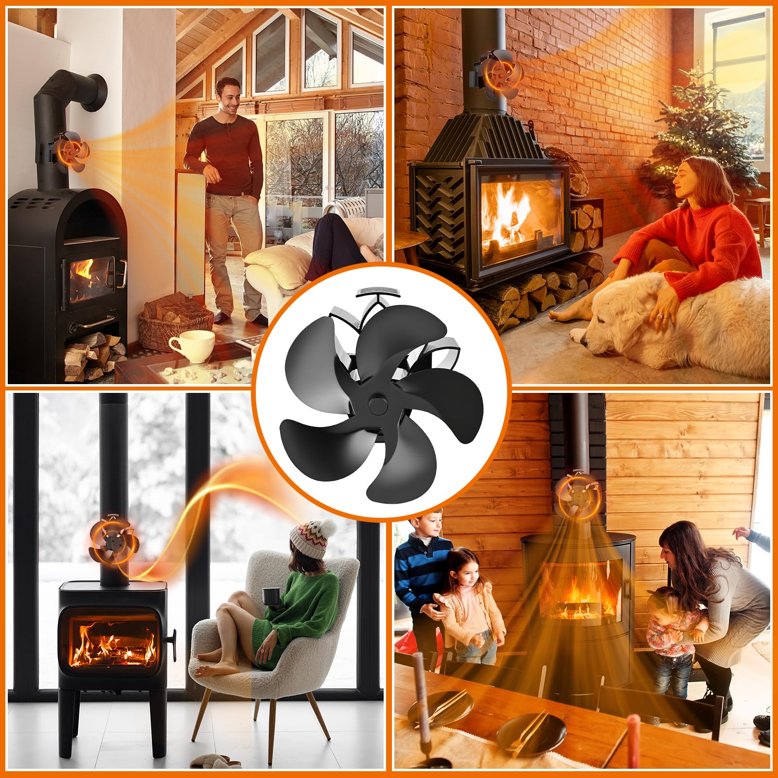 Dreamhigh® Ventola per Stufa a Legna Magnetico, 12 Pale Ventilatore Silenzioso Con Anello Di Ricambio Per La Distribuzione Del Calore, Ventilatore Per Stufa A Legna, Caminetto E Forno