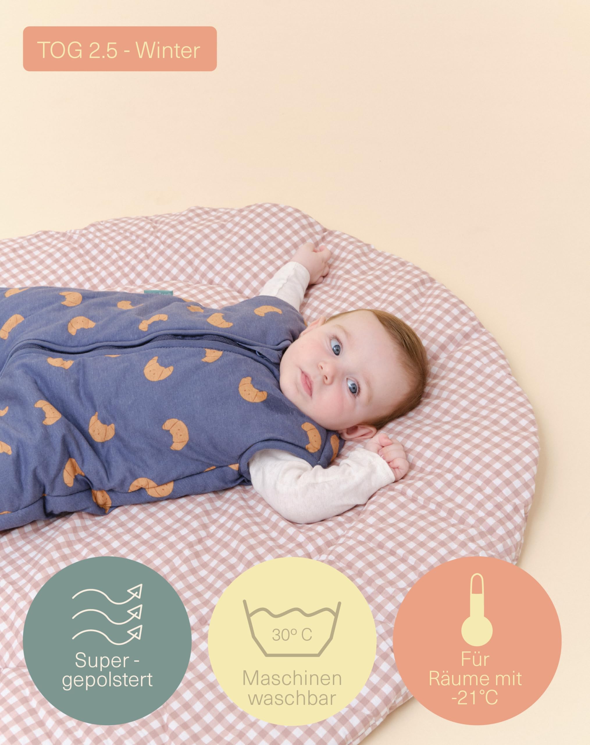 molis&co - Baby Schlafsack 2.5 TOG - Ganzjahres Schlafsack - Babyschlafsack  Neugeborene - 100% Baumwolle (Oeko-TEX 100), rmellos Winterschlafsack  wattiert (Croissants, 60 cm (0 Monate)) : Amazon.de: Baby