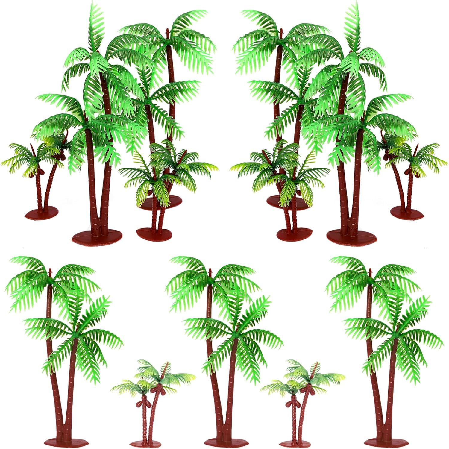 SYKYCTCY 12 Pack Plastic Green Palm Tree Coconuts Cupcake Toppers Miniature Palm Tree Figurines Cake Toppers Decorations for Tropical Summer Beach Hawaii Luau Baby Shower BirthdayParty Supplies