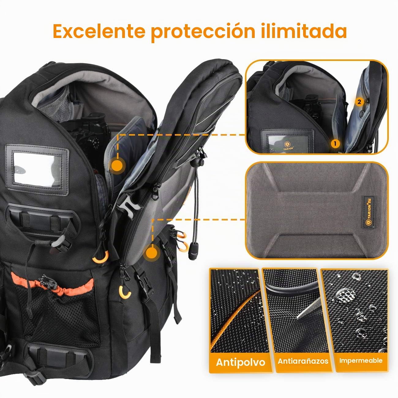 TARION Pro PB-01 Mochila Camara Grande Profesional Mochila Fotografia para Laptop Trípode Cámara Réflex Ordenador Impermeable Mochila Camara Senderismo