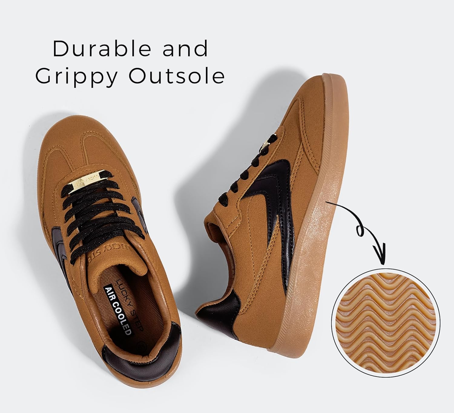 LUCKY STEP Women Retro Sneakers Fashion Classic Gum Sole Tennis Skate Shoes Casual Trendy Walking Trainer Anti Slip Flat Low-Top Footwear - Image 3