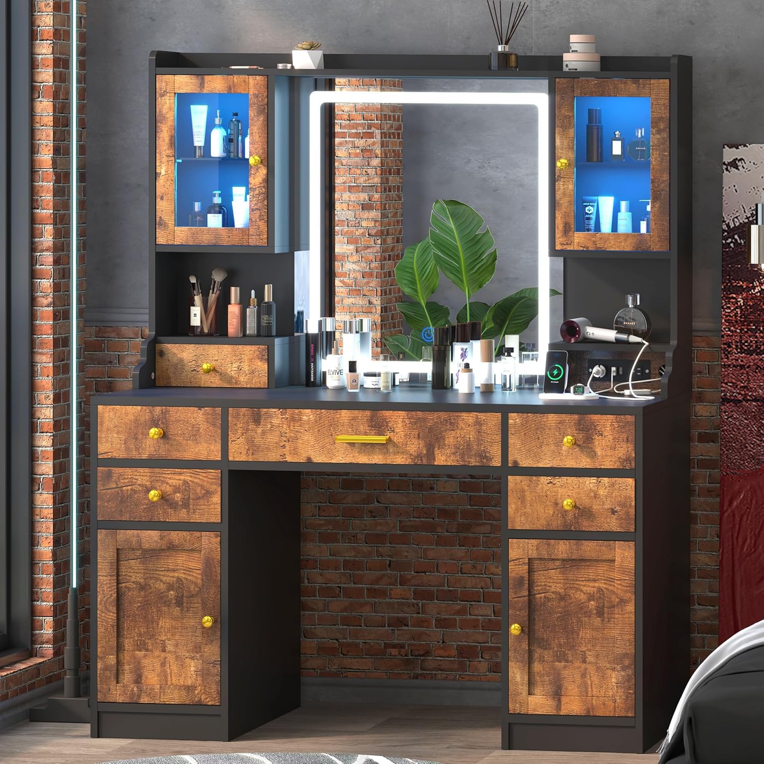 Amazon.com: CSZZD Makeup Vanity Desk with Mirror and Lights in 3