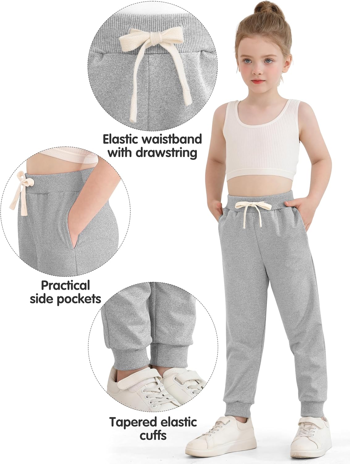Resinta 4 Pack Toddler Girls Sweatpants Girls Athletic Jogger Pants with Drawstring Pockets Kids Casual Pull On Pants - Image 4