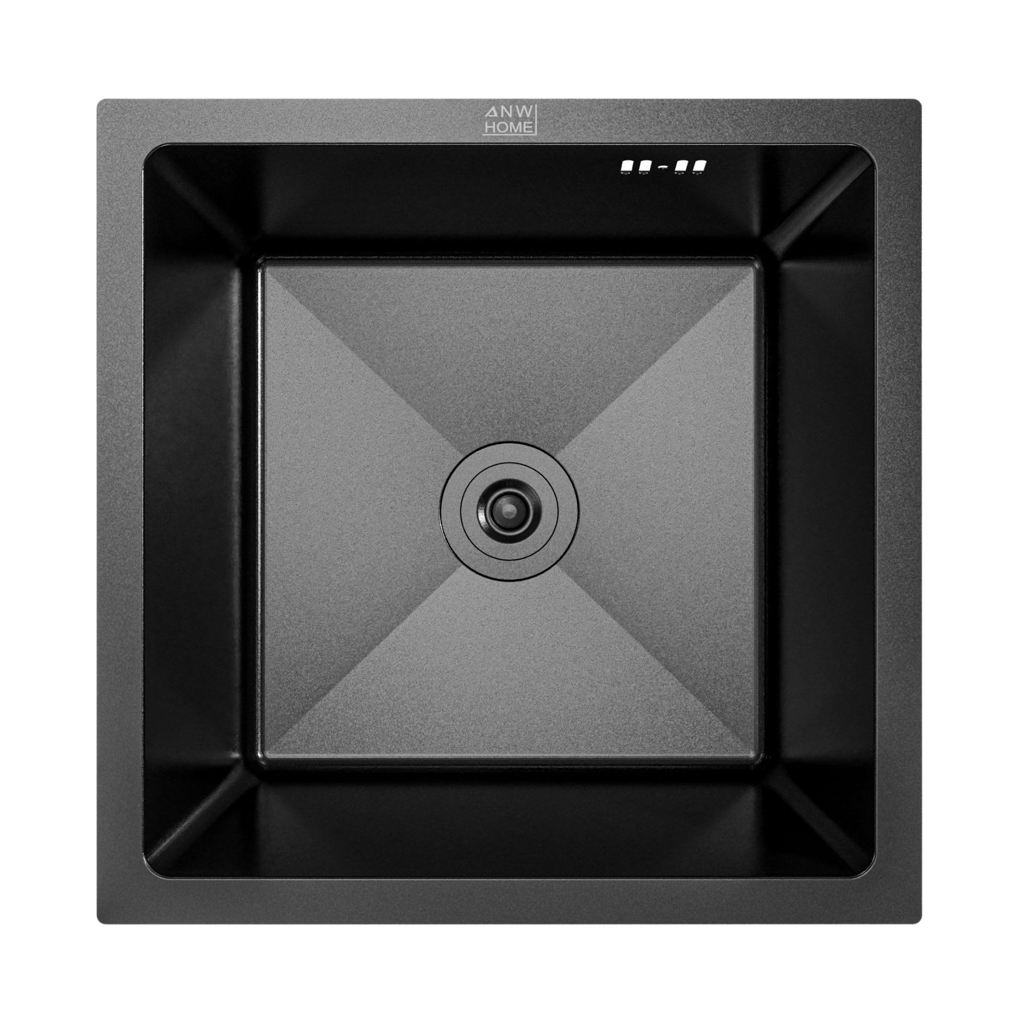 ANW HOME Lavello Cucina 1 Vasca Acciaio Inox 304, Lavandino Cucina da Incasso/Sottotop, Grafite PVD, 44x44 cm, 22 cm Profondo, Rivestimento Nano, Spessore 3,0 mm Bordo/1 mm Vasca, con Sifone