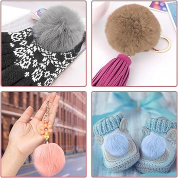 SIQUK 20 Pieces Faux Fur Pom Pom Balls Fluffy Pom Pom with Elastic Loop DIY Faux Fox Fur Pom Pom for Hats Beanies Shoes Bags Accessories