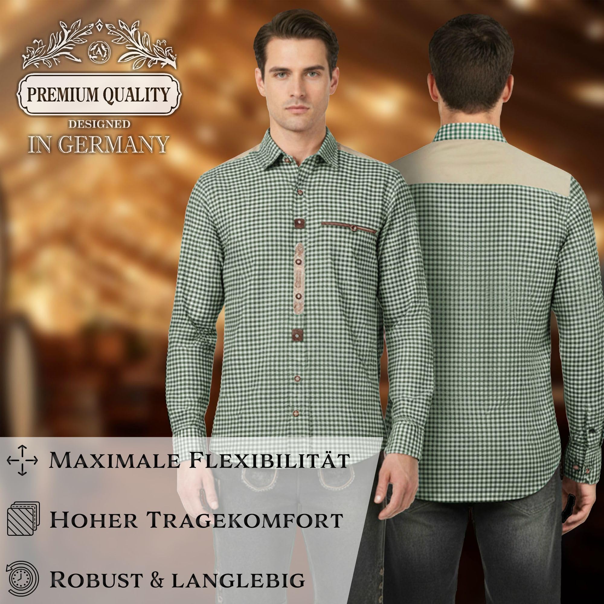 Steigenhöfer Manufaktur Trachtenhemd Herren Langarm - Leopold - Mit Trachten und Jeans kombinierbar - Traditionelles Herren Hemd mit Kentkragen - Ideal für Dein Oktoberfest Herren Outfit