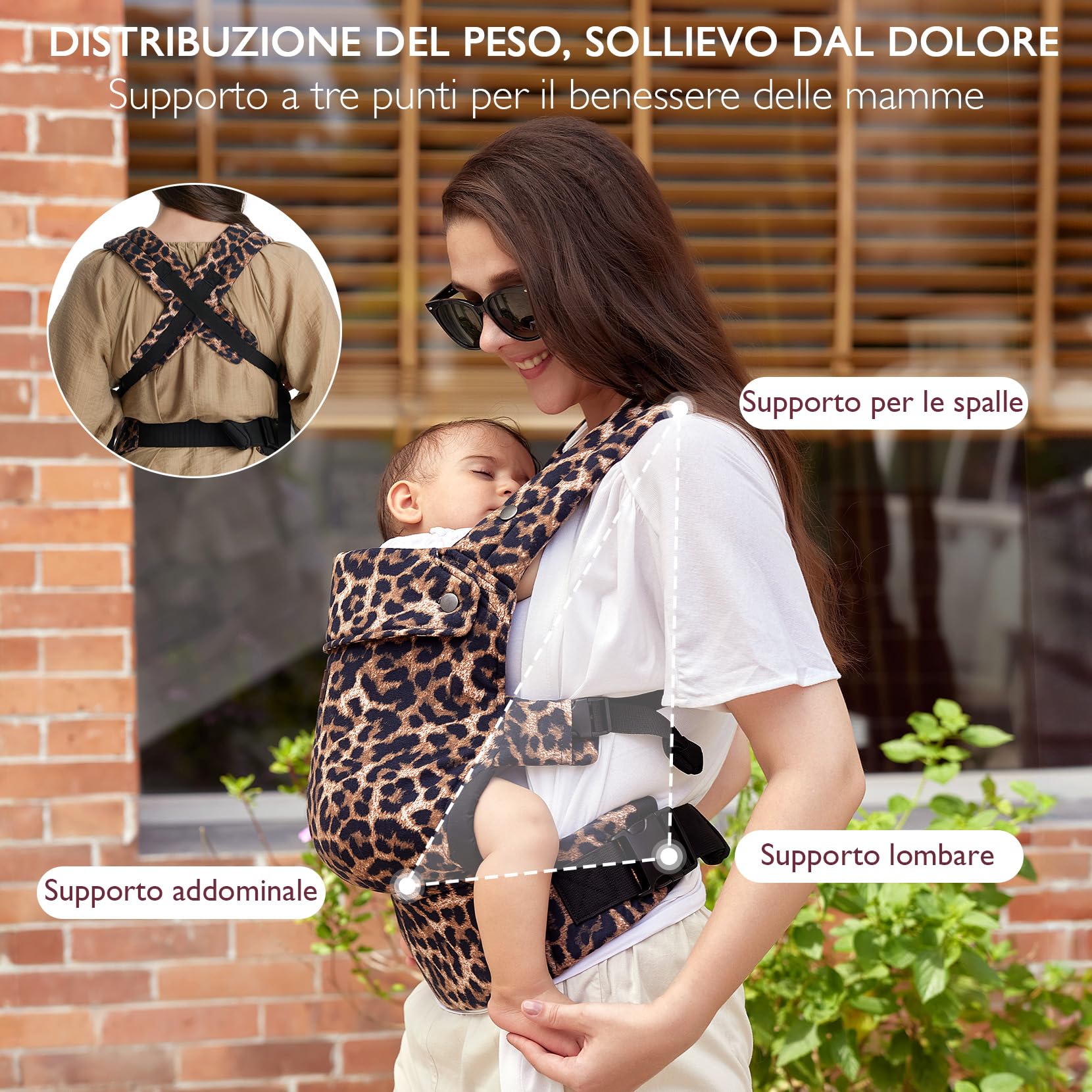 Marsupio Momcozy - Ergonomico, confortevole e leggero, per bambini da 3 a 20 kg(3-24 mesi), facile da indossare, ideale per genitori a mani libere, Leopardo