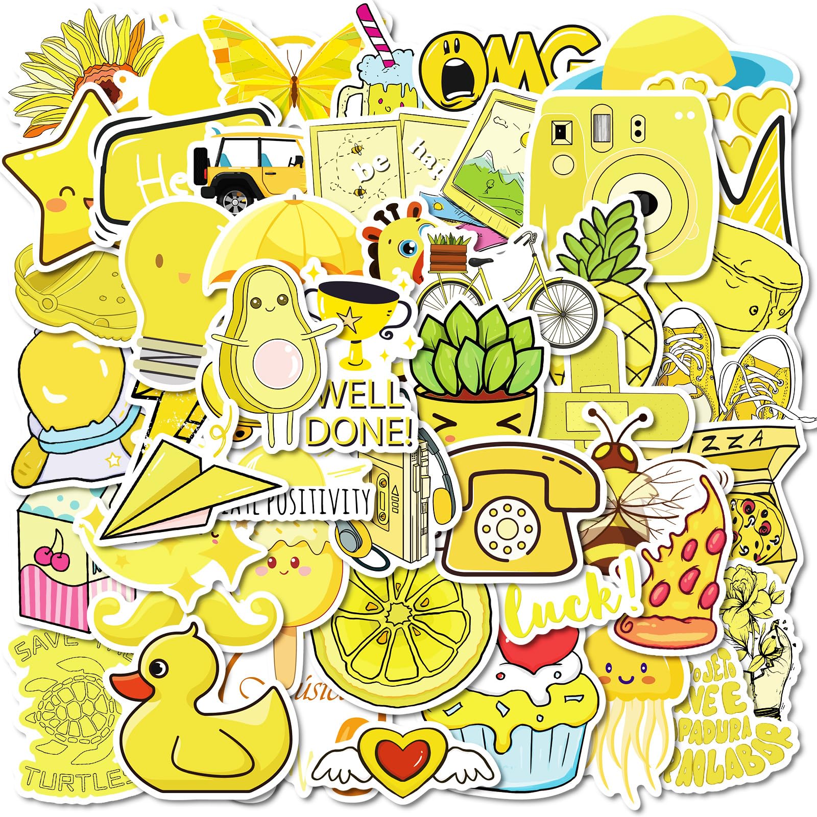 Tuyatezhi 50 Pcs Little Duck Lemon Pizza Stickers, Yellow Lemon Themed Cartoon Stickers for Laptop, Water Bottles, Bicycle, Skateboard, Computer, Wall, Graffiti, Waterproof Vinyl