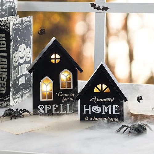 Miniatura 1 de Glitzhome Paquete de 3 letreros de madera de Halloween para mesa, decoración de casa de campo, letreros de madera rústica para fiesta de Halloween,