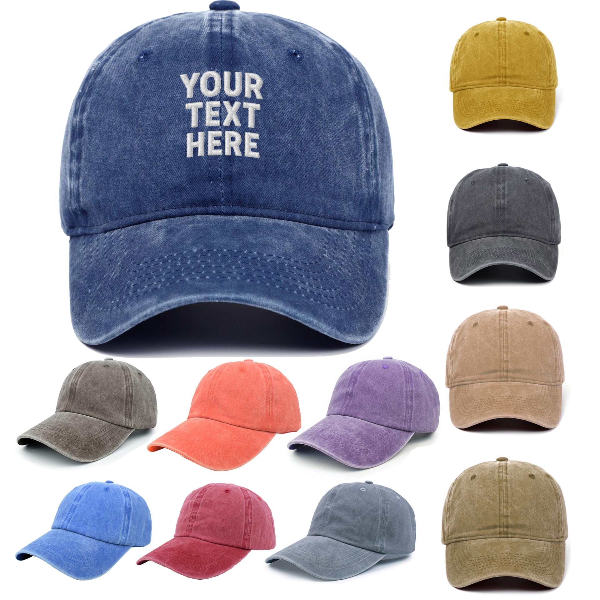 Van Der Linn Personalised Embroidered Denim Baseball Cap Custom Hat Unisex Cotton Adjustable (Cotton, Blue)