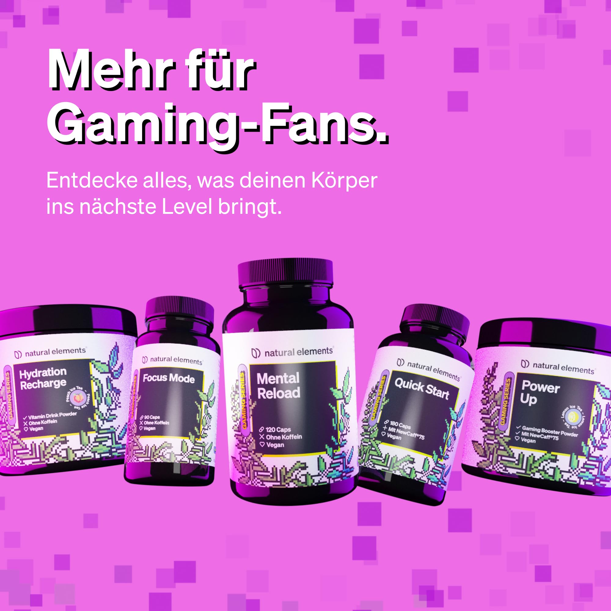natural elements Hydration Recharge Peach Ice Tea – der Drink für Gamer – Elektrolyte Pulver & Vitamine – ohne Zucker, mit Stevia gesüßt – Getränkepulver zum Mixen – vegan, hochdosiert, laborgeprüft