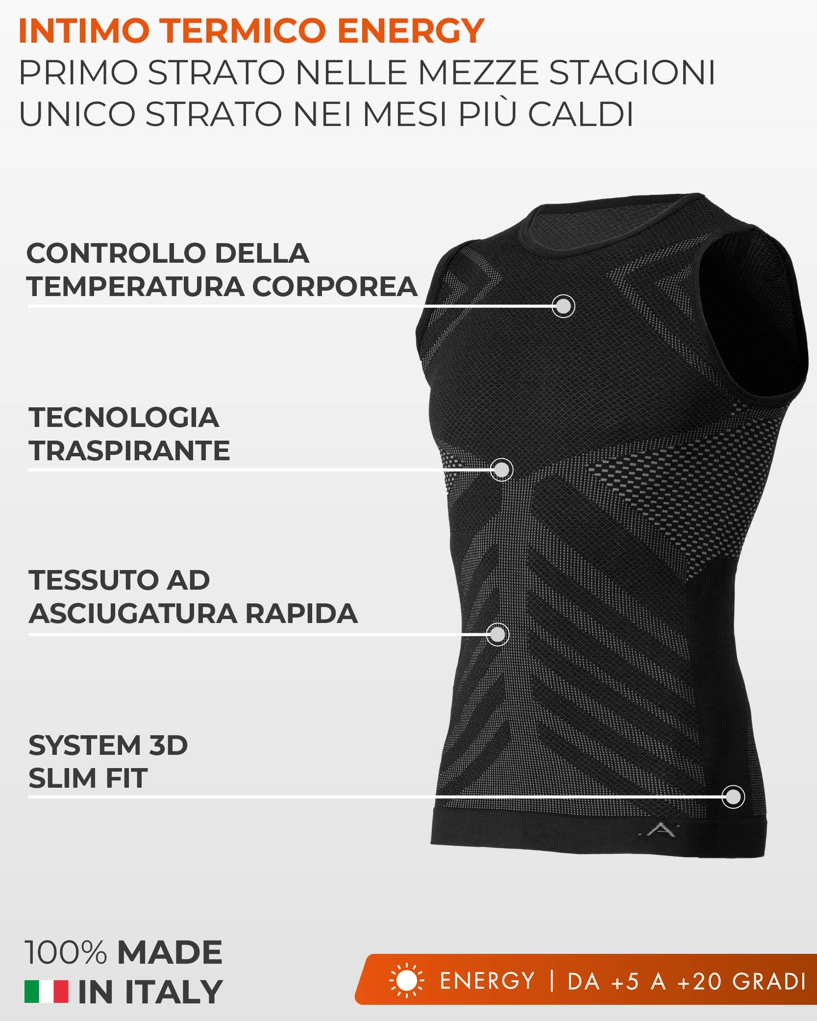 Risalti Maglia Termica Uomo Smanicato Energy - Maglia Tecnica Uomo Traspirante, Intimo Termico Senza Cuciture - 3