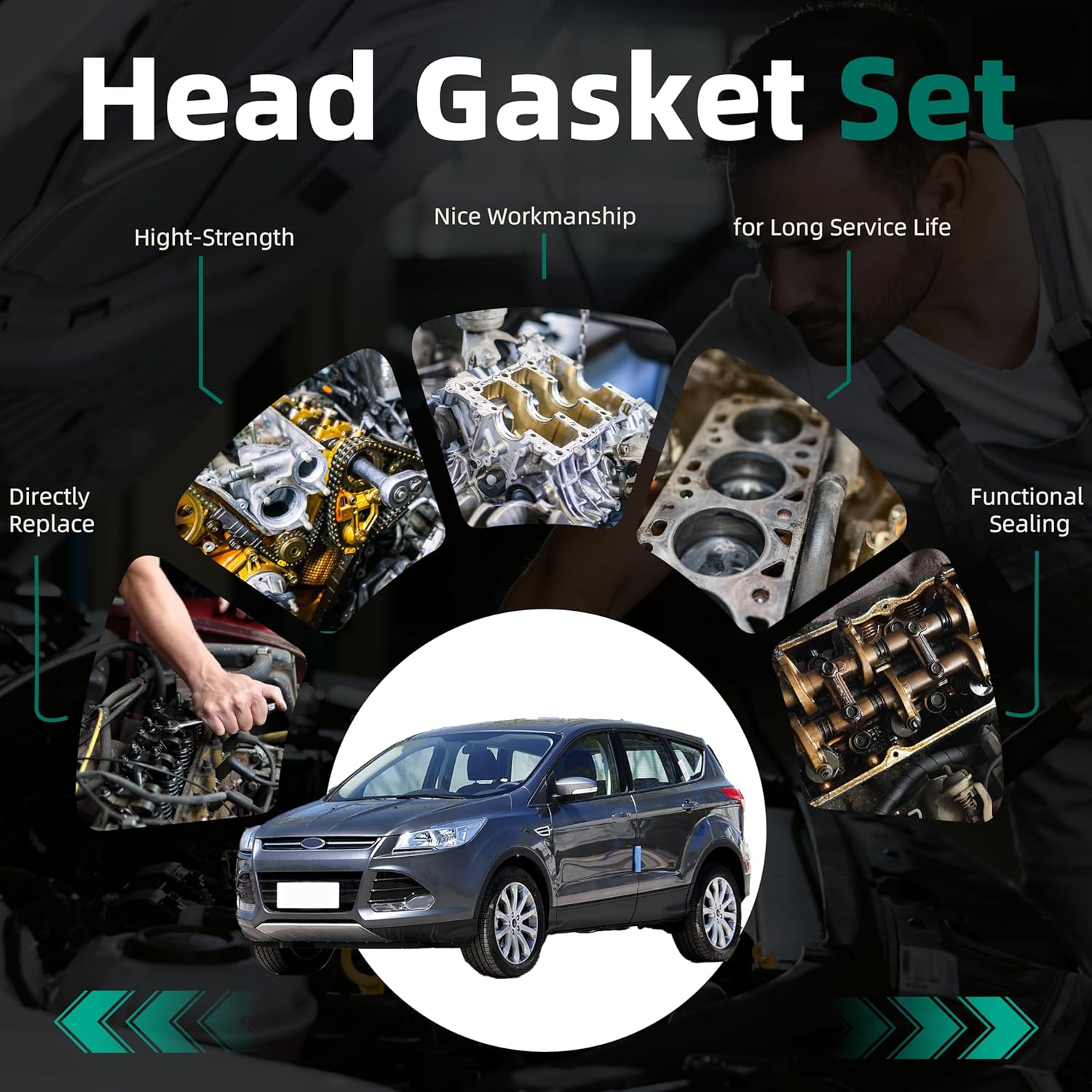 HBK4312 Cylinder Head Bolt Kit Fits for Ford Fusion Escape Fiesta 1.5L 1.6L L4 16V DOHC 1499cc 2011-2020 ES 72797 （10 pcs）