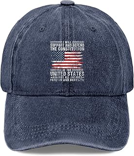 Support & Defend The Constitution - US Flag 4th of July Hats for Men Funny Navy Blue