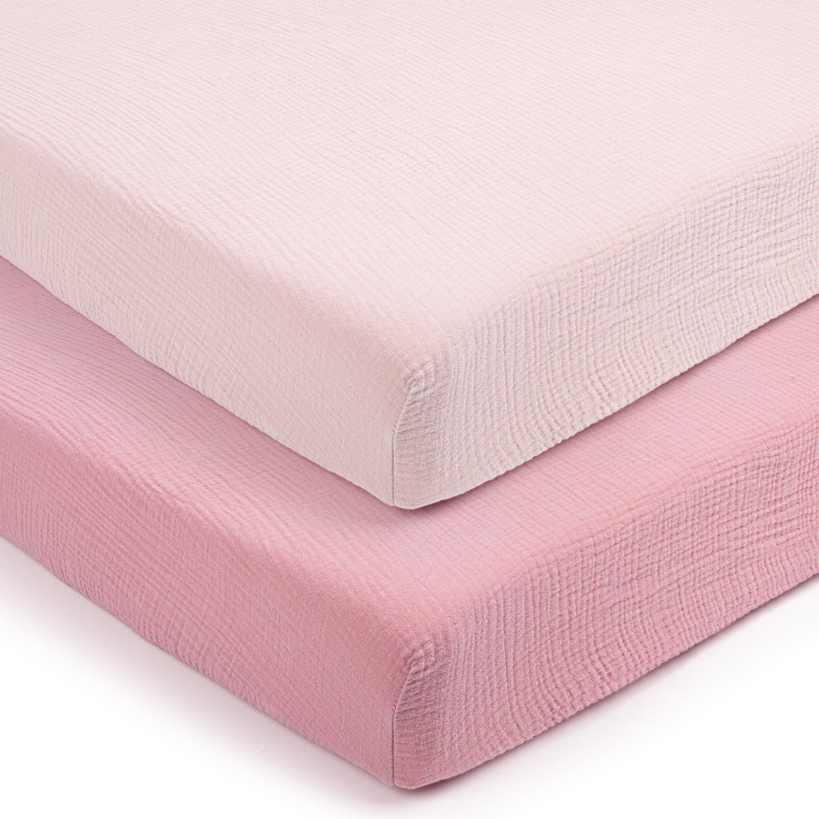 lulumoon Pack and Play Sheets for Girls: Soft Muslin Cotton for Playard Mattress - Stretchy Snug Fit for Guava Family Pack n Play